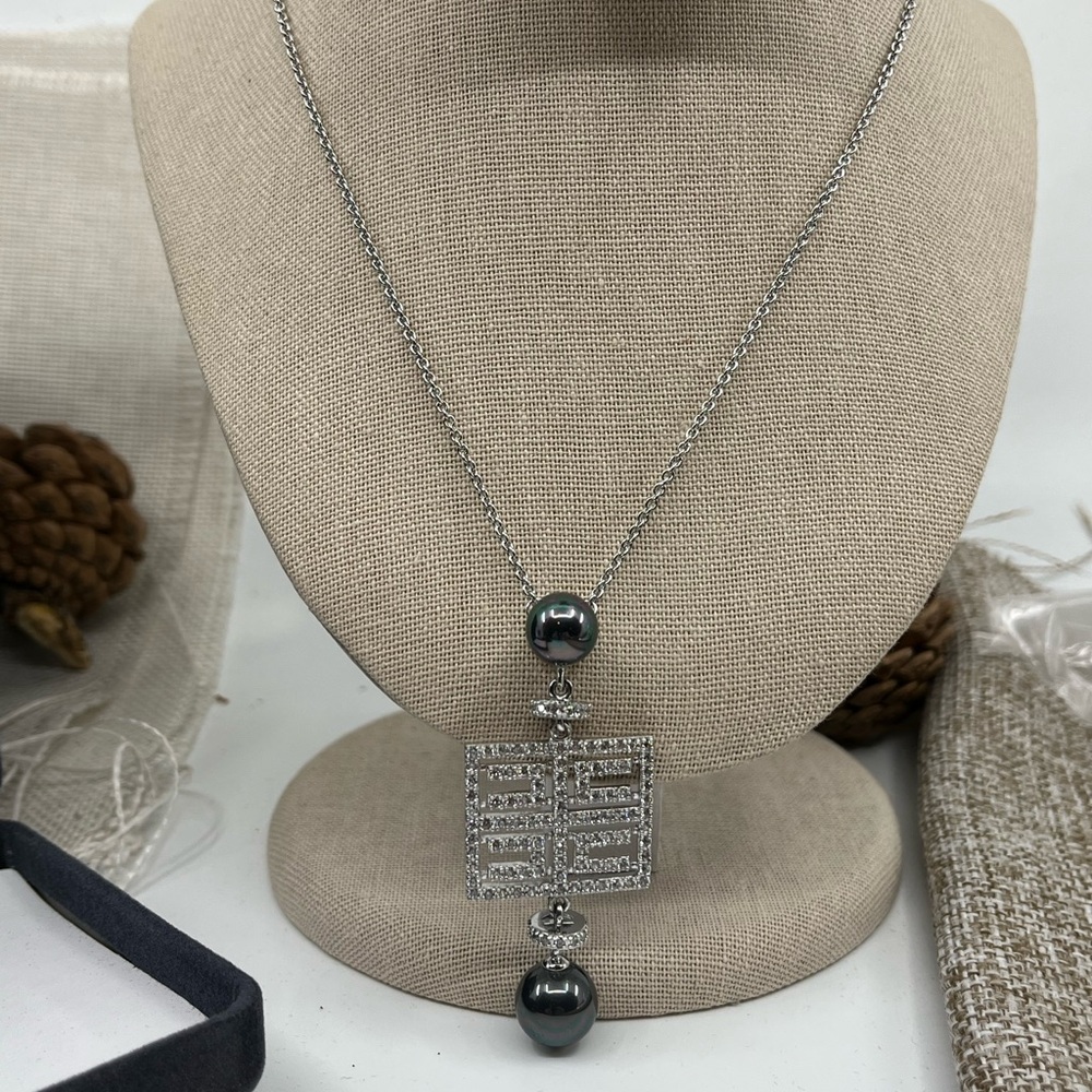 Joseph Esposito 925 Diamonique Necklace with Black Cultured Pearls – 18-20" - Picture 3 of 16